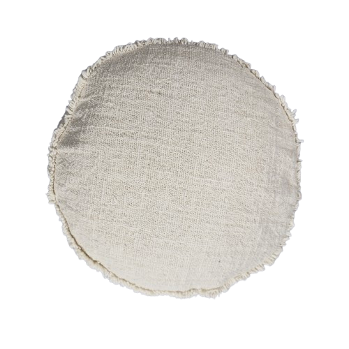 01-150.28 | Hand Woven Cotton Cushion Cover Round Fringed D45cm Natural