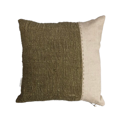 01-332.39 | Hand Woven Cotton Cushion Cover Stripe Wabi Sabi 50x50 Moss