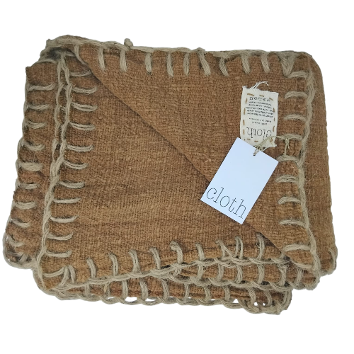 04-923.46| Hand Woven Cotton Throw Blanket Stitch Wabi Sabi 250x120cm Clay