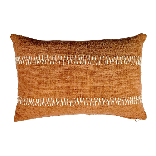 Hand Woven Cotton Cushion Cover Rustic Stitch 60x40cm Terracotta