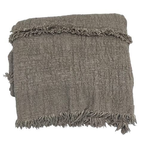 04-384.37| Hand Woven Cotton Throw Fringe 120x210cm Taupe