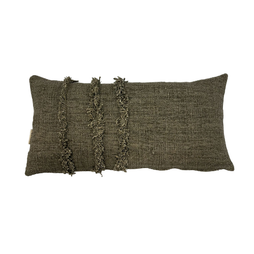 01-869.37| Hand Woven Cotton Cushion Cover Fringed 70x35cm Taupe