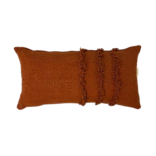 01-056.45| Hand Woven Cotton Cushion Cover Fringed 70x35cm Terracotta