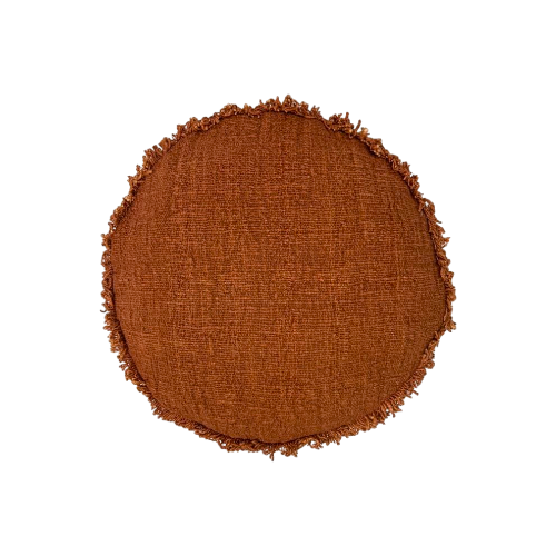 01-684.45 | Hand Woven Cotton Cushion Cover Round Fringed D45cm Terracotta