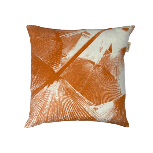 01-715.45 | Linen Cushion Cover Palm Fan Print 60x60cm Terracotta