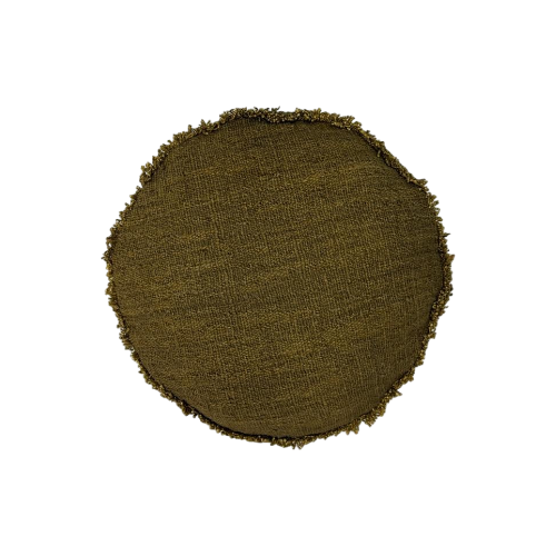 01-623.39 | Hand Woven Cotton Cushion Cover Round Fringed D45cm Moss