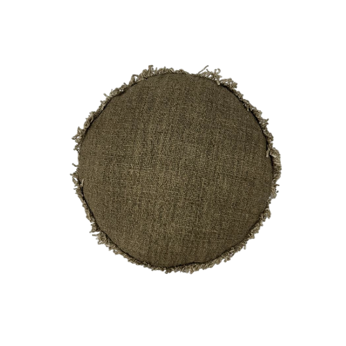 01-778.37 | Hand Woven Cotton Cushion Cover Round Fringed D45cm Taupe