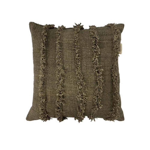 01-808.37| Hand Woven Cotton Cushion Cover Fringe Garis 50x50cm Taupe
