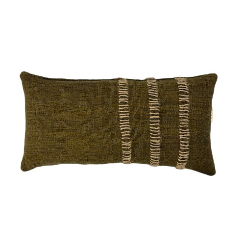 01-159.39 | Hand Woven Cotton Cushion Cover Stitch Wabi Sabi 70x35cm Moss