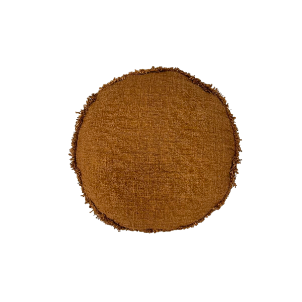 01-843.46 | Hand Woven Cotton Cushion Cover Round Fringed D45cm Clay