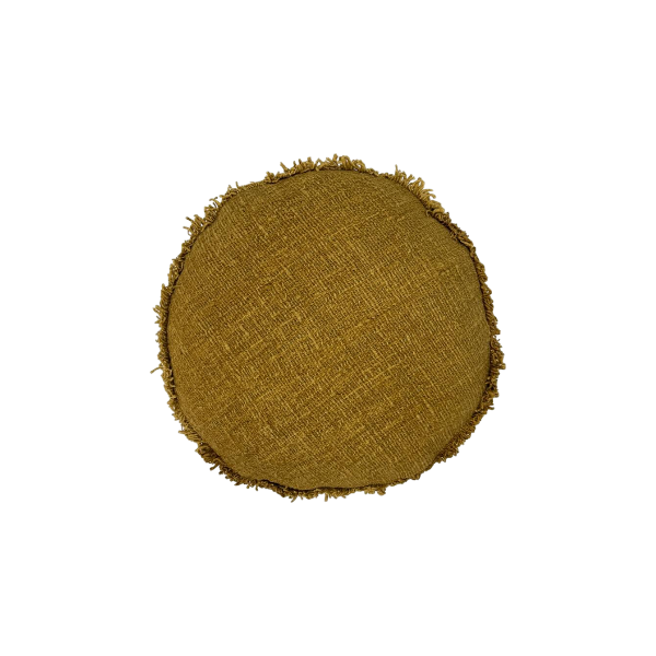 01-394.24 | Hand Woven Cotton Cushion Cover Round Fringed D45cm Mustard