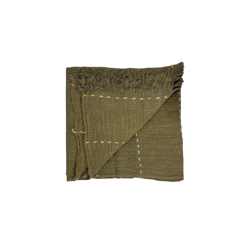 04-383.39 | Hand Woven Cotton Throw Tac Stitch 250x120 Moss
