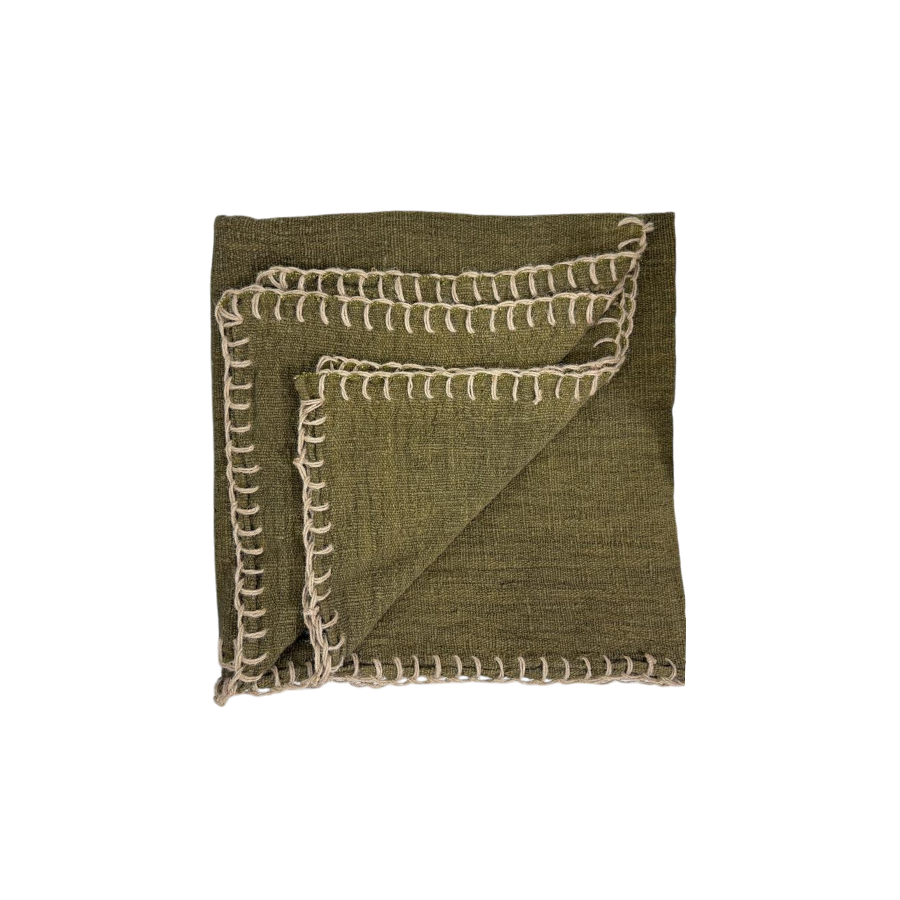 04-644.39 | Hand Woven Throw Blanket Stitch 250x120 Moss