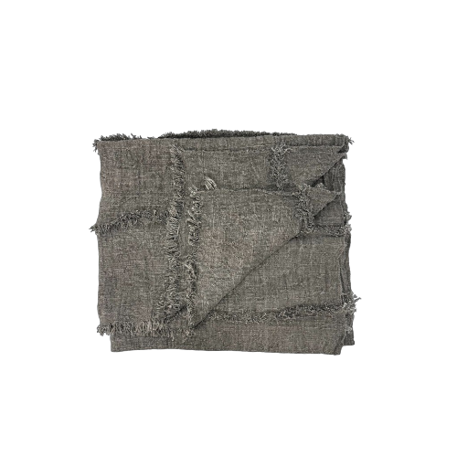 04-071.38| Hand Woven Cotton Throw Fringe 200x120cm Charcoal