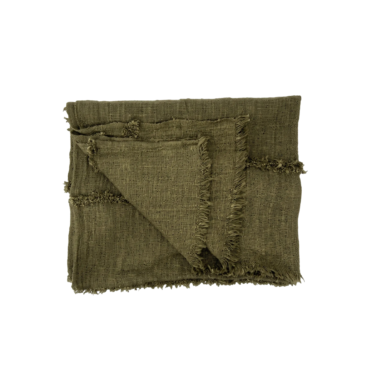 04-511.39| Hand Woven Cotton Throw Fringe 120x210cm Moss