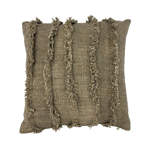 01-808.37| Hand Woven Cotton Cushion Cover Fringe Garis 50x50cm Taupe