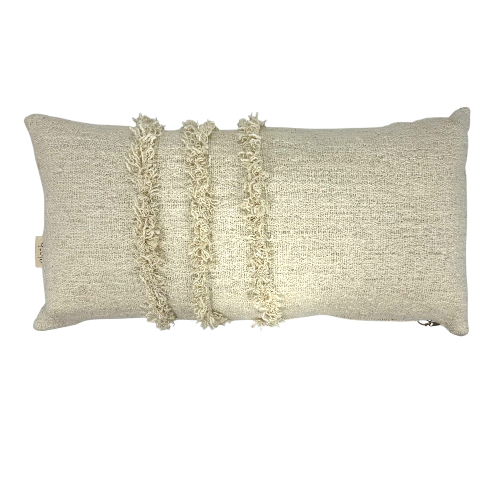 01-574.28| Hand Woven Cotton Cushion Cover Fringed 70x35cm Natural