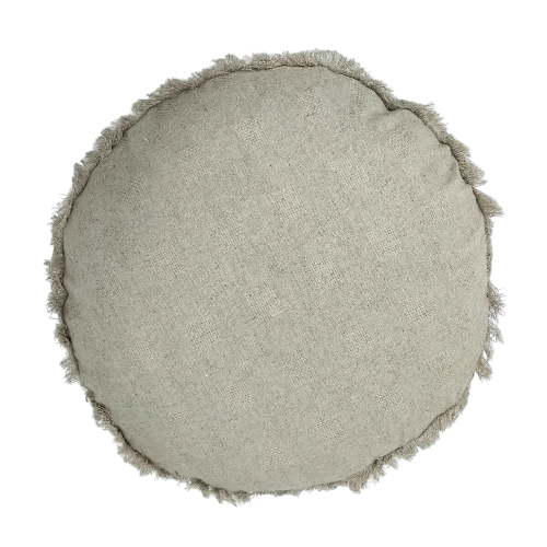 01-756.28| Linen Texture Cushion Cover Round Fringed D45cm Natural