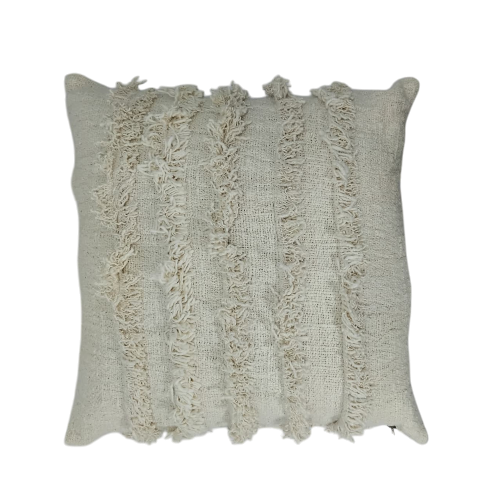 01-327.28| Hand Woven Cotton Cushion Cover Fringe Garis 50x50cm Natural