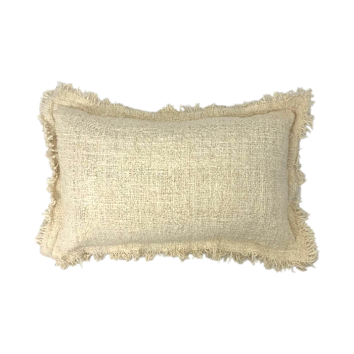 01-112.28 | Hand Woven Cotton Cushion Cover Fringed Edge 50x30cm Natural