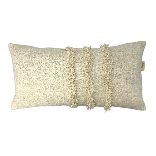 01-574.28| Hand Woven Cotton Cushion Cover Fringed 70x35cm Natural