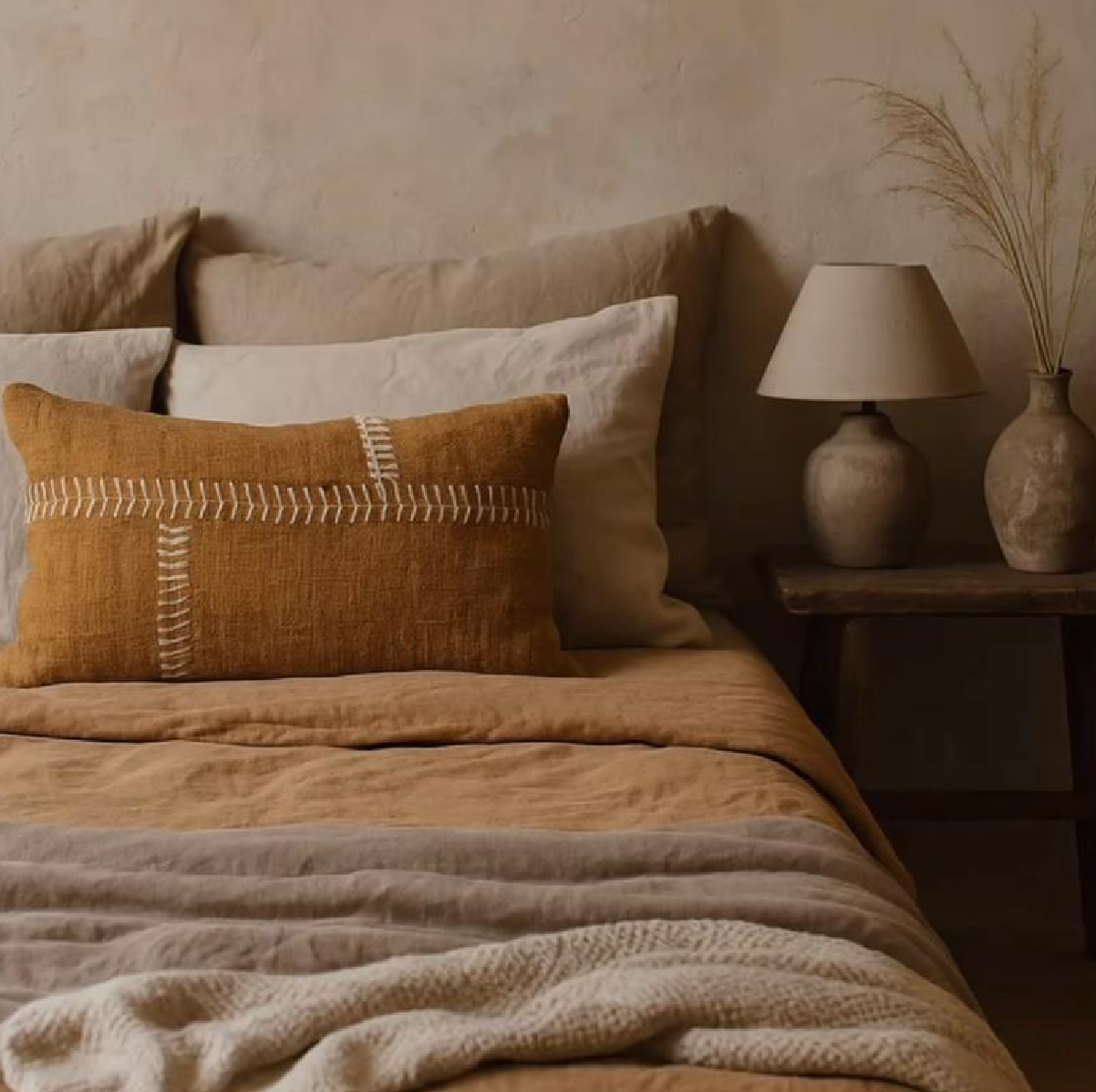 Natural linen bedcover sustainable bedroom