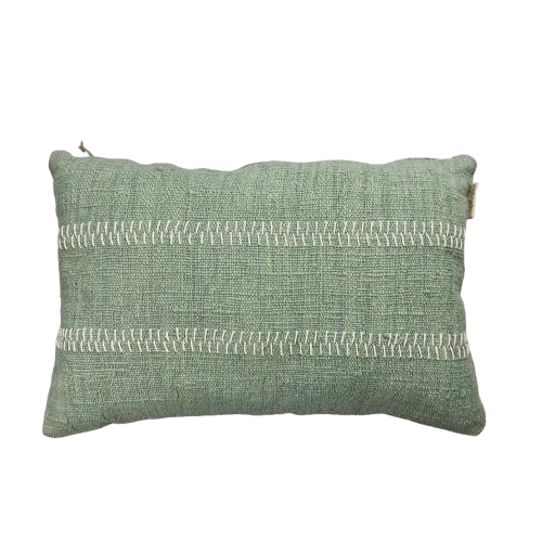 Hand Woven Cotton Cushion Cover Rustic Stitch 60x40cm Mint