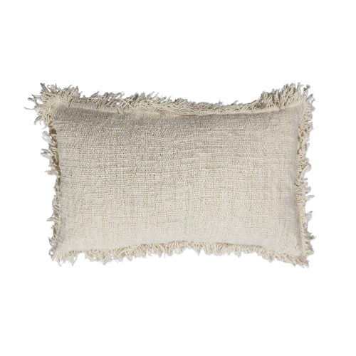01-112.28 | Hand Woven Cotton Cushion Cover Fringed Edge 50x30cm Natural