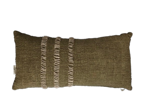 01-159.39| Hand Woven Cotton Cushion Cover Stitch Wabi Sabi 70x35cm Moss