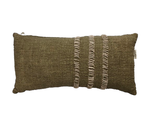 Hand Woven Cotton Cushion Cover Stitch Wabi Sabi 70x35cm Moss