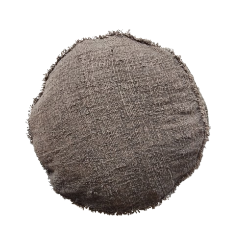 01-221.21| Hand Woven Cotton Cushion Cover Round Fringed D45cm Chocolate