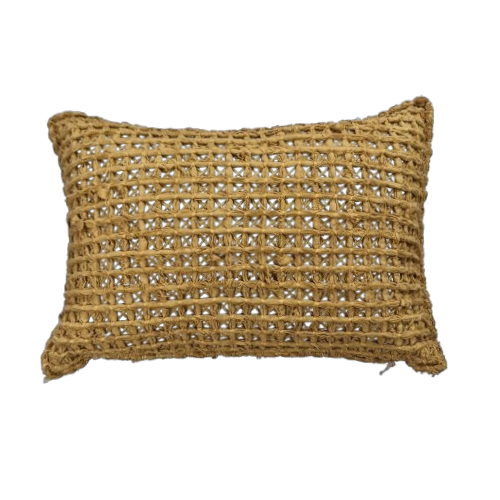 01-238.24| Cotton Cushion Cover Fancy Macrame 50x30cm Mustard