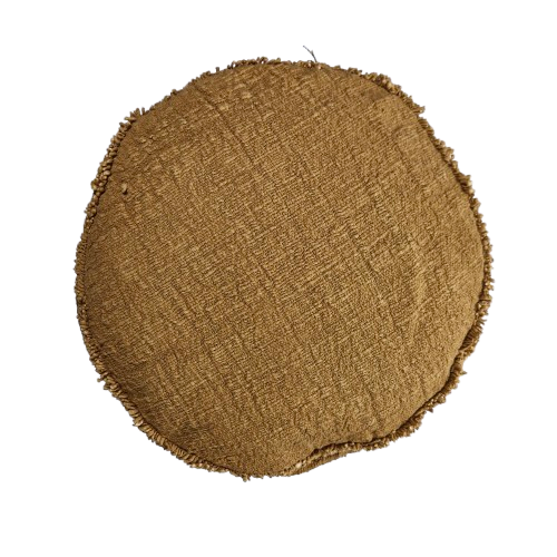Hand Woven Cotton Cushion Cover Round Fringed 45x5cm Mustard