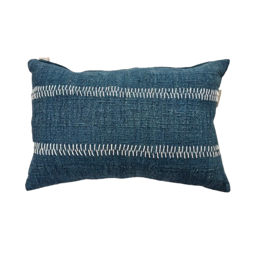Hand Woven Cotton Cushion Cover Rustic Stitch 60x40cm Green