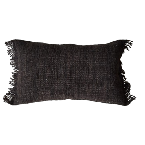 01-437.21| Cotton/Hessian Cushion Cover Fringed Edge 50x30cm Chocolate