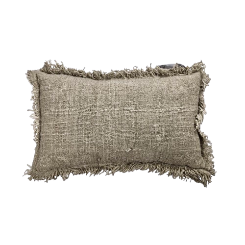 Hand Woven Cotton Cushion Cover Fringed 50x30cm Taupe