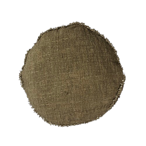 01-623.39 | Hand Woven Cotton Cushion Cover Round Fringed D45cm Moss