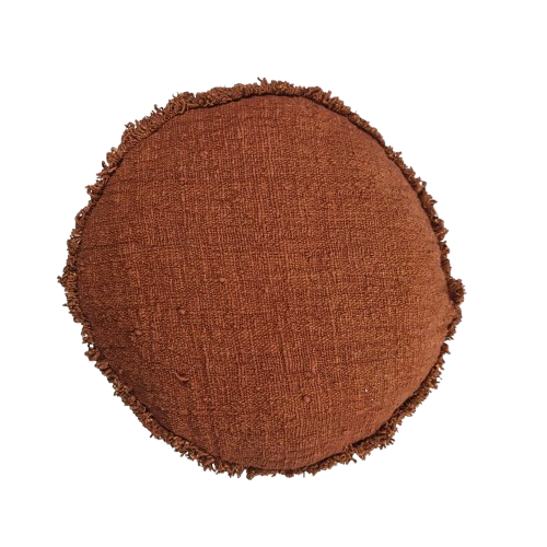 01-684.45| Hand Woven Cotton Cushion Cover Round Fringed D45cm Terracotta