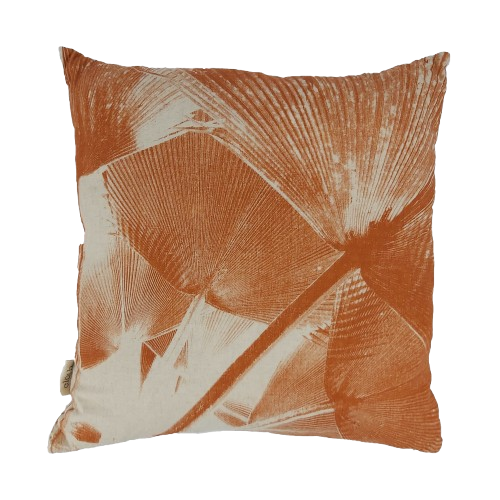 01-715.45Linen Cushion Cover Palm Fan Print 60x60cm Terracotta