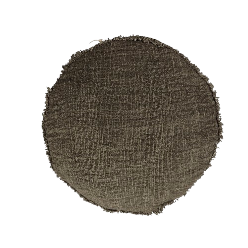 01-724.38| Hand Woven Cotton Cushion Cover Round Fringed D45cm Charcoal