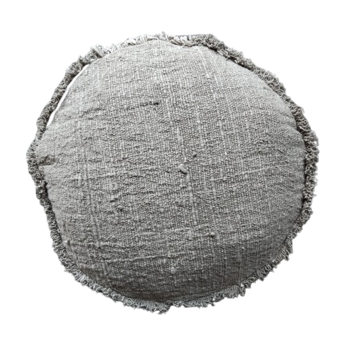 01-778.37| Hand Woven Cotton Cushion Cover Round Fringed D45cm Taupe