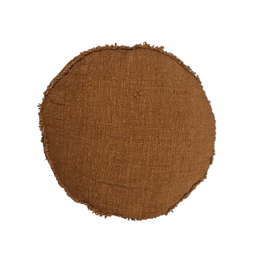 01-843.46| Hand Woven Cotton Cushion Cover Round Fringed D45cm Clay