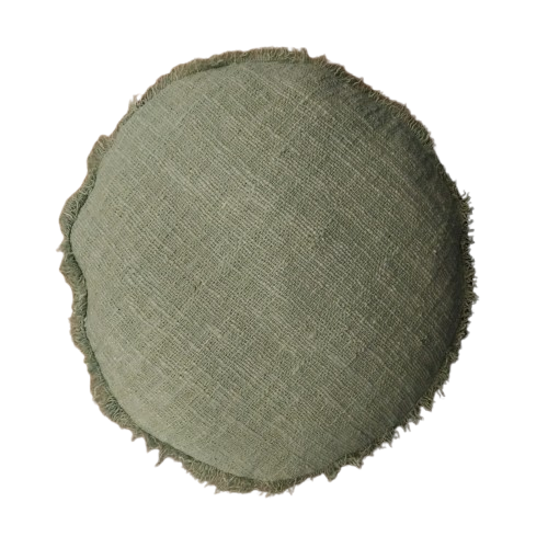 01-081.20 | Hand Woven Cotton Cushion Cover Round Fringed D45cm Mint