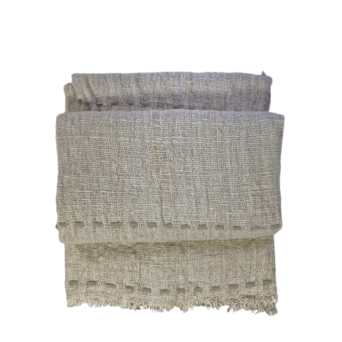 04-078.28| Hand Woven Cotton Throw Natural Tac Stitch 250x120cm Natural