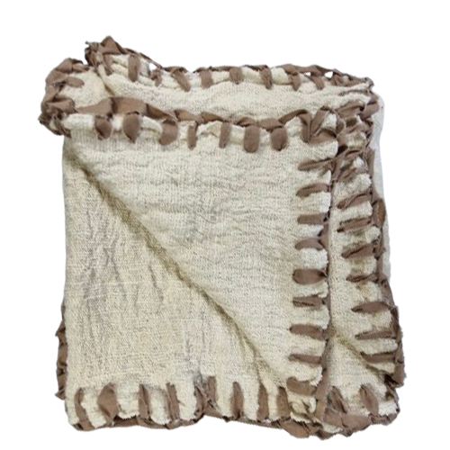 04-147.47 | Hand Woven Cotton Throw Natural Blanket Stitch 250x120cm Lotus