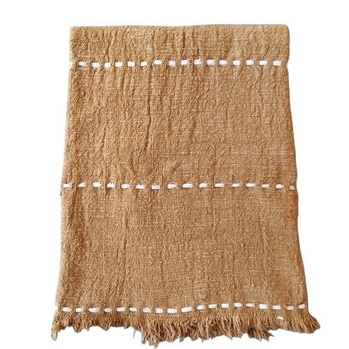 04-295.46| Hand Woven Cotton Throw Solid Tac Stitch 250x120cm Clay