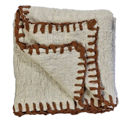 04-450.46| Hand Woven Cotton Throw Natural Blanket Stitch 250x120cm Clay