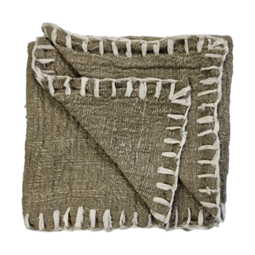 04-920.37 | Hand Woven Cotton Throw Solid Blanket Stitch 250x120cm Taupe