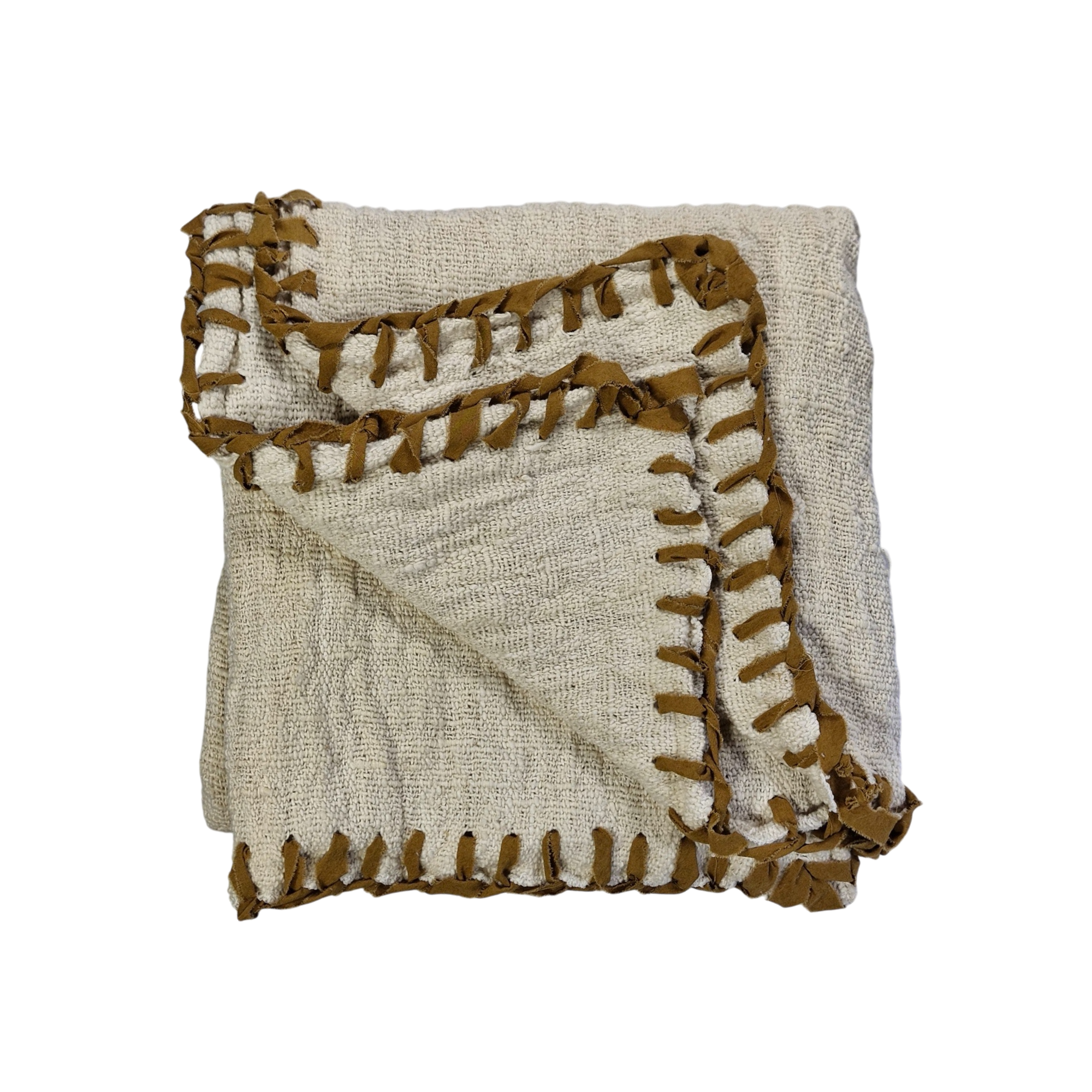 04-138.24| Hand Woven Cotton Throw Natural Blanket Stitch 250x120cm Mustard