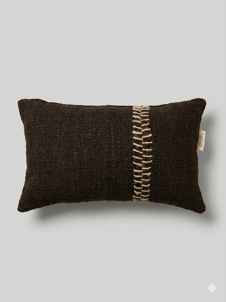 01-942.21 | Hand Woven Cotton Cushion Cover Stitch Wabi Sabi 50x30cm Chocolate